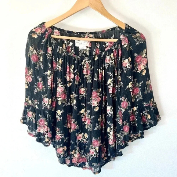 Denim & Supply Ralph Lauren Black Floral Flowy Romantic Blouse Size Small - Picture 2 of 9